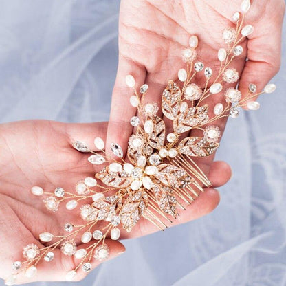 Lynn - Pearl and Crystal Bridal Hair Comb - Available in Rose Gold, Silver and Yellow Gold