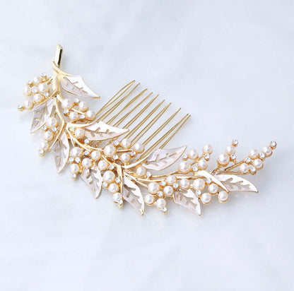 Adalie - Pearl Bridal Hair Comb - Available in Silver, Yellow Gold and Rose Gold