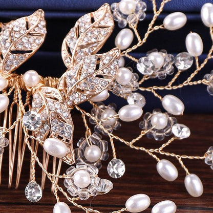 Lynn - Pearl and Crystal Bridal Hair Comb - Available in Rose Gold, Silver and Yellow Gold