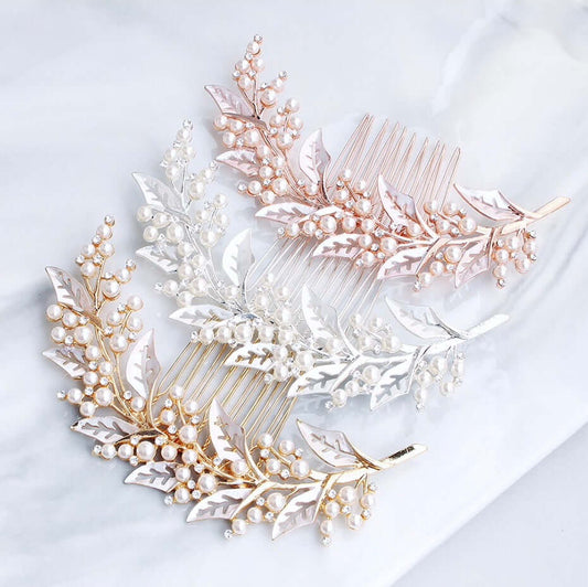 Adalie - Pearl Bridal Hair Comb - Available in Silver, Yellow Gold and Rose Gold