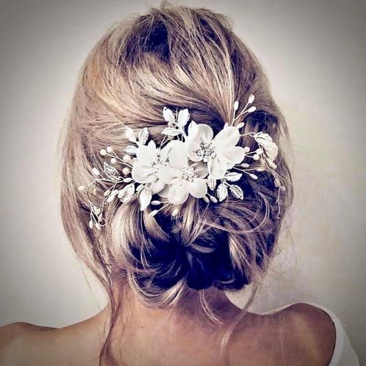 Danielle - Silver Pearl and Crystal Bridal Hair Comb/Clip