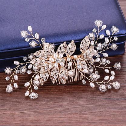 Lynn - Pearl and Crystal Bridal Hair Comb - Available in Rose Gold, Silver and Yellow Gold