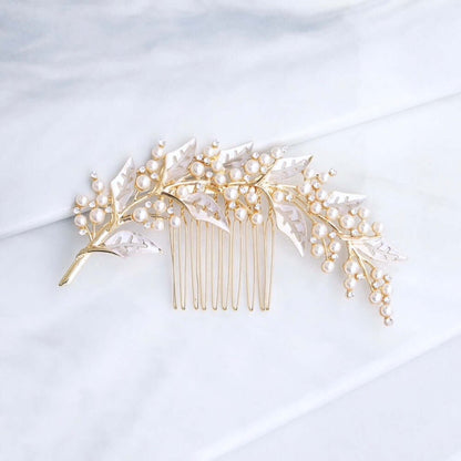 Adalie - Pearl Bridal Hair Comb - Available in Silver, Yellow Gold and Rose Gold