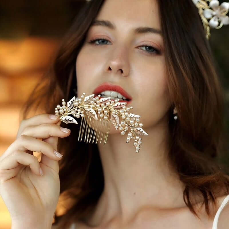 Adalie - Pearl Bridal Hair Comb - Available in Silver, Yellow Gold and Rose Gold