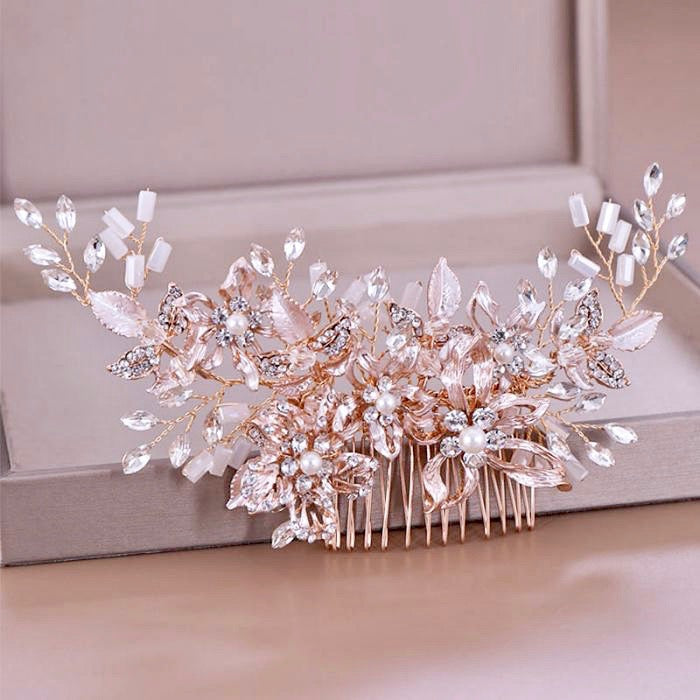 Andra - Crystal Bridal Hair Comb - Available in Silver, Rose Gold and Yellow Gold