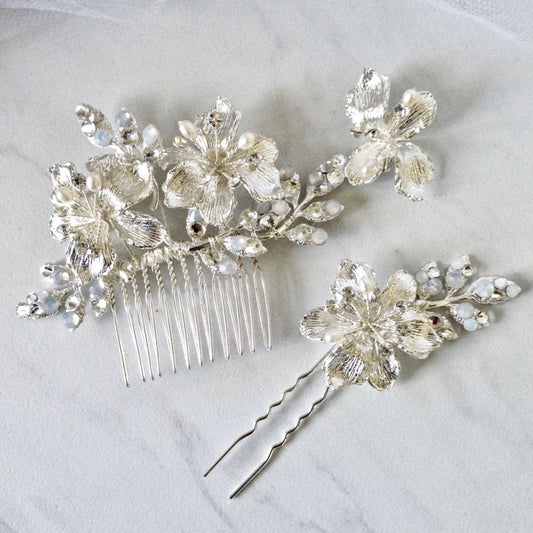 Karie - Swarovski Opal Bridal Hair Comb and Pin Set