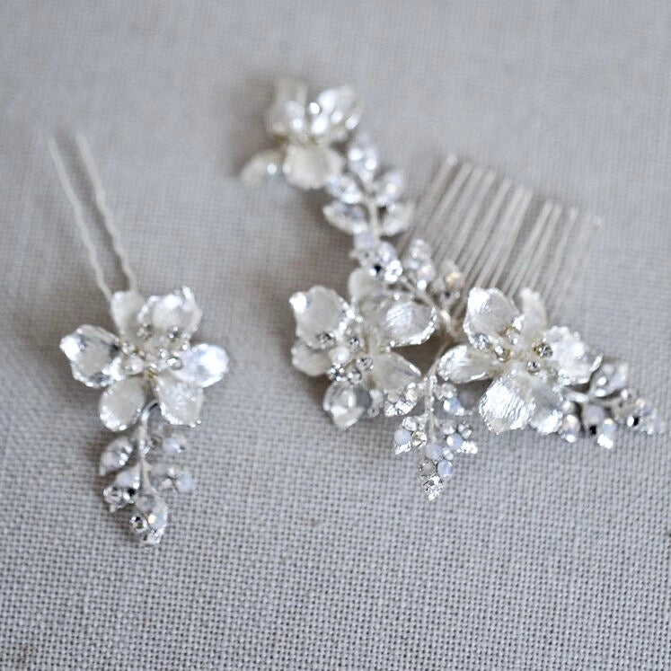 Karie - Swarovski Opal Bridal Hair Comb and Pin Set