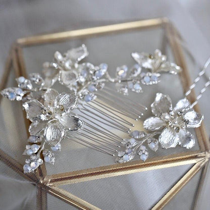 Karie - Swarovski Opal Bridal Hair Comb and Pin Set