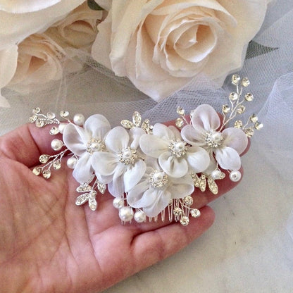 Danielle - Silver Pearl and Crystal Bridal Hair Comb/Clip