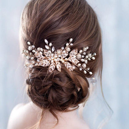Lynn - Pearl and Crystal Bridal Hair Comb - Available in Rose Gold, Silver and Yellow Gold