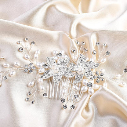 Ellysia - Silver Pearl and Crystal Bridal Hair Comb