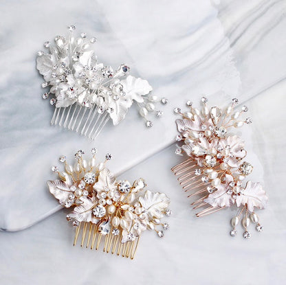 Lorraine - Pearl Bridal Hair Comb - Available in Silver, Yellow Gold and Rose Gold