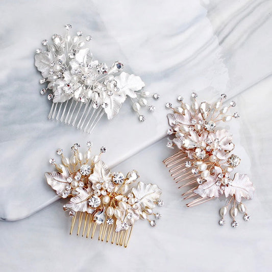 Lorraine - Pearl Bridal Hair Comb - Available in Silver, Yellow Gold and Rose Gold