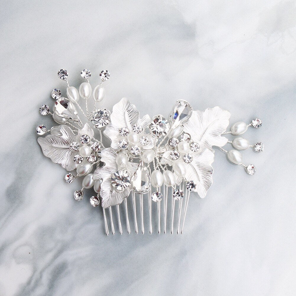 Lorraine - Pearl Bridal Hair Comb - Available in Silver, Yellow Gold and Rose Gold