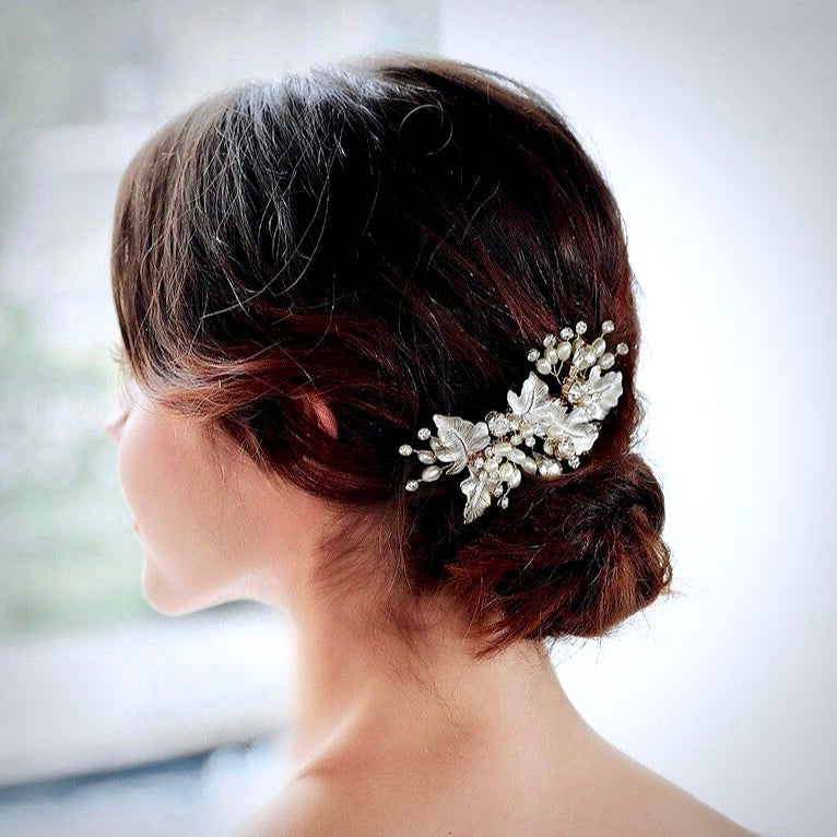 Lorraine - Pearl Bridal Hair Comb - Available in Silver, Yellow Gold and Rose Gold
