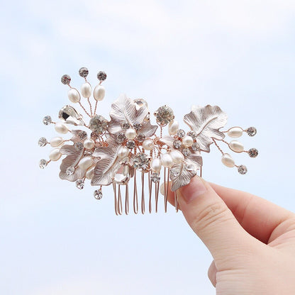 Lorraine - Pearl Bridal Hair Comb - Available in Silver, Yellow Gold and Rose Gold