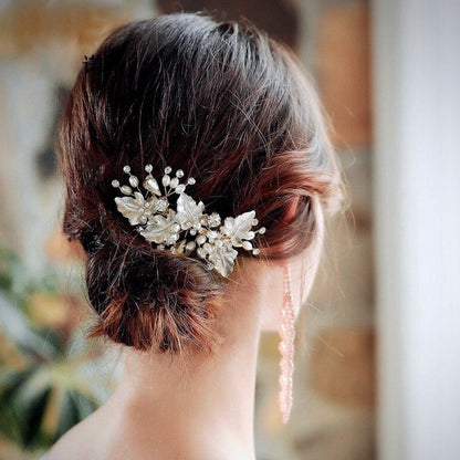 Lorraine - Pearl Bridal Hair Comb - Available in Silver, Yellow Gold and Rose Gold