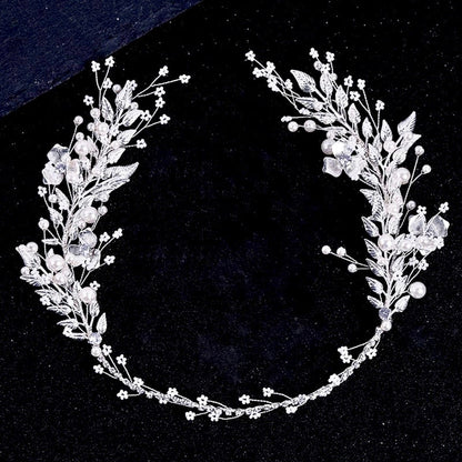 "Beth" - Silver Pearl and Crystal Bridal Headband
