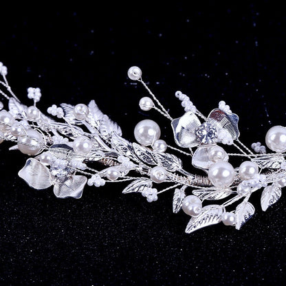 "Beth" - Silver Pearl and Crystal Bridal Headband