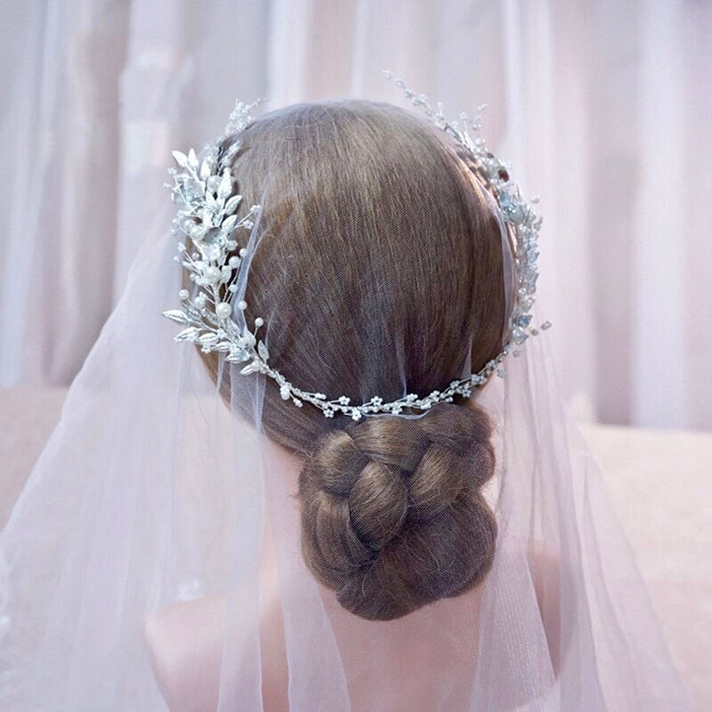 "Beth" - Silver Pearl and Crystal Bridal Headband