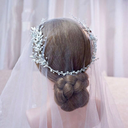 "Beth" - Silver Pearl and Crystal Bridal Headband