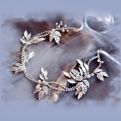 Melanie - Silver Pearl and Crystal Bridal Headband