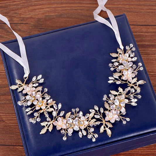 Amanda - Pearl and Crystal Bridal Headband - Available in Gold and Silver