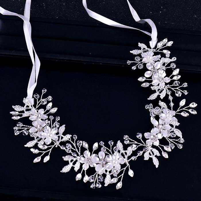 Amanda - Pearl and Crystal Bridal Headband - Available in Gold and Silver