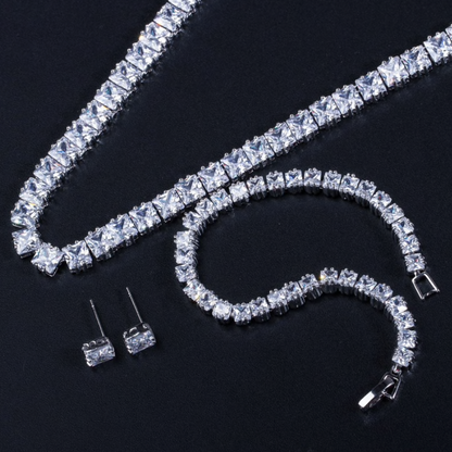 Tasha - Silver Cubic Zirconia Bridal Three-Piece Jewelry Set
