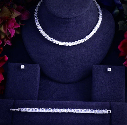 Tasha - Silver Cubic Zirconia Bridal Three-Piece Jewelry Set