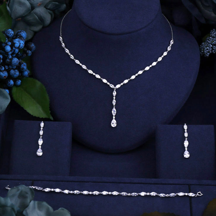 Elmira - Silver Cubic Zirconia Bridal Three-Piece Jewelry Set - Available in Silver and Rose Gold
