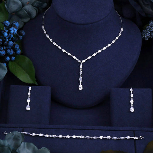 Elmira - Silver Cubic Zirconia Bridal Three-Piece Jewelry Set - Available in Silver and Rose Gold