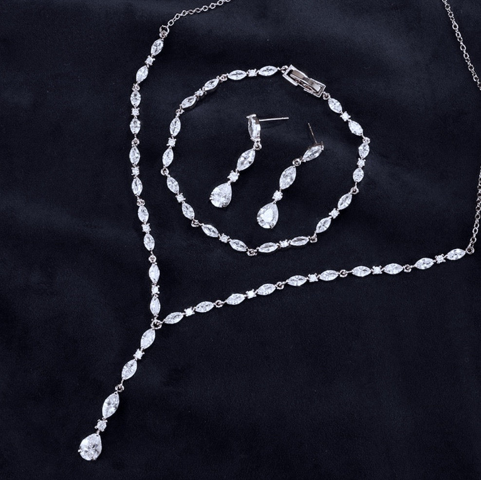 Elmira - Silver Cubic Zirconia Bridal Three-Piece Jewelry Set - Available in Silver and Rose Gold