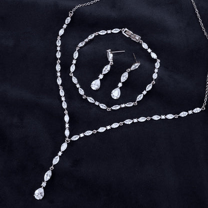 Elmira - Silver Cubic Zirconia Bridal Three-Piece Jewelry Set - Available in Silver and Rose Gold