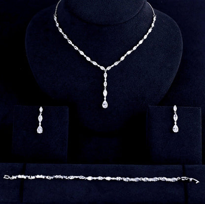 Elmira - Silver Cubic Zirconia Bridal Three-Piece Jewelry Set - Available in Silver and Rose Gold