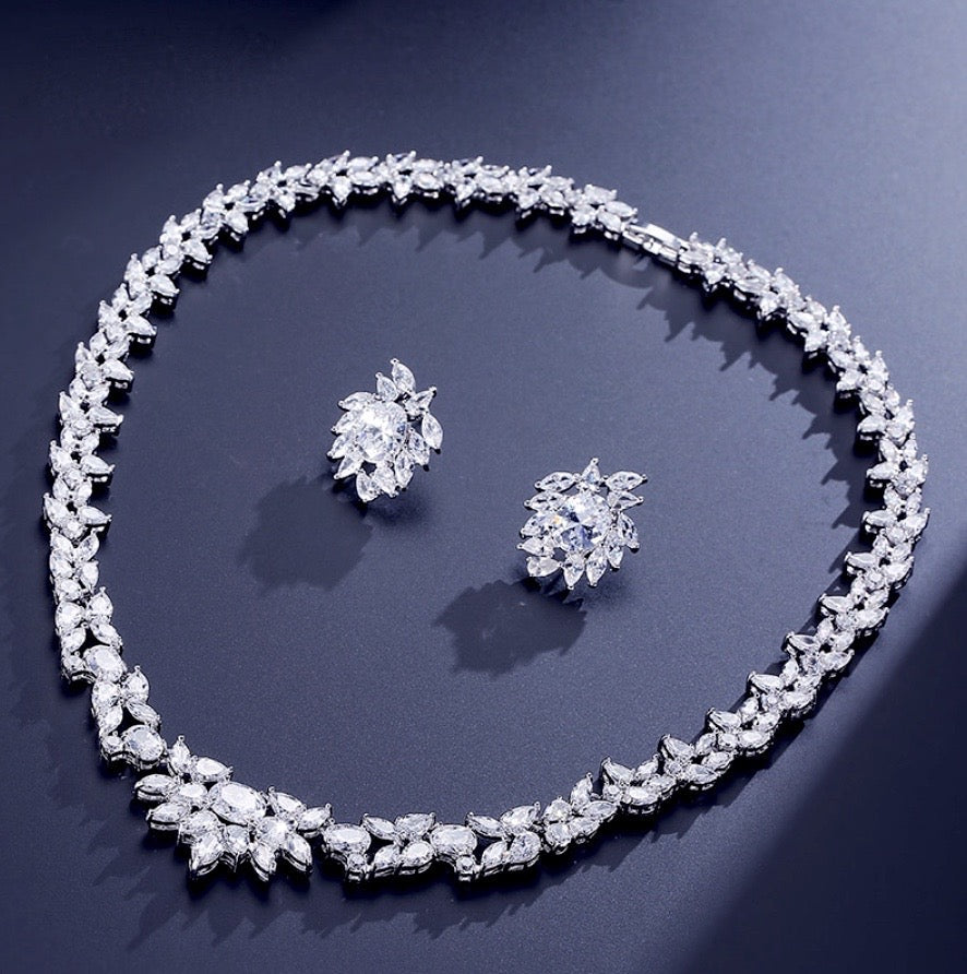 Iris - Cubic Zirconia Bridal Jewelry Set - Available in Silver and Rose Gold