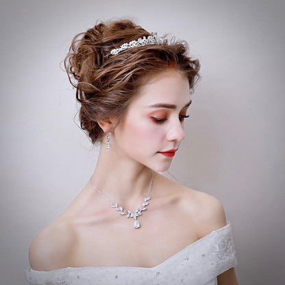 Rochelle - Silver Cubic Zirconia 3-Piece Bridal Jewelry Set With Tiara