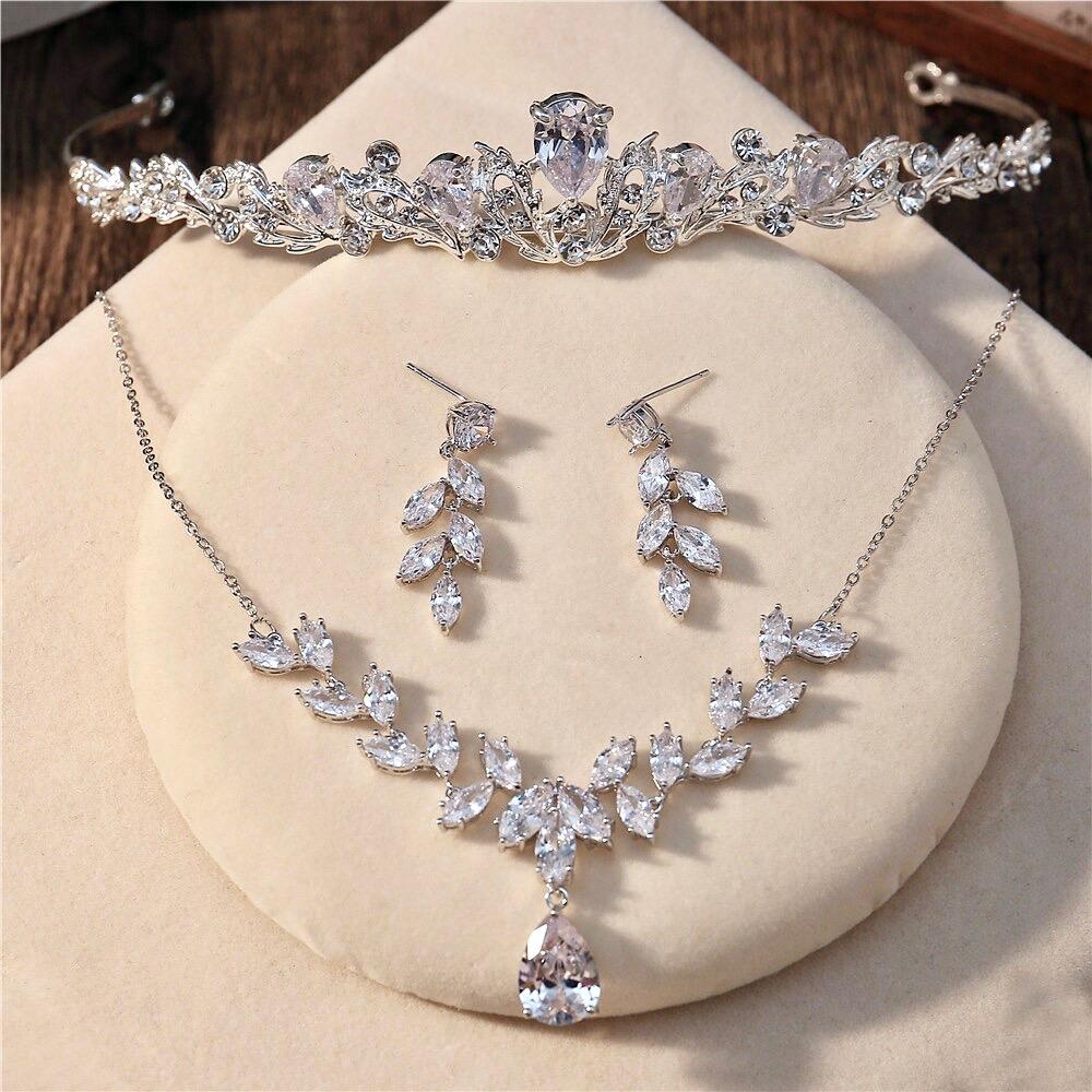 Rochelle - Silver Cubic Zirconia 3-Piece Bridal Jewelry Set With Tiara