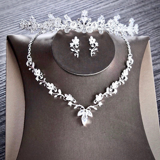 Candice - Silver Cubic Zirconia Bridal 3-Piece Jewelry Set With Tiara