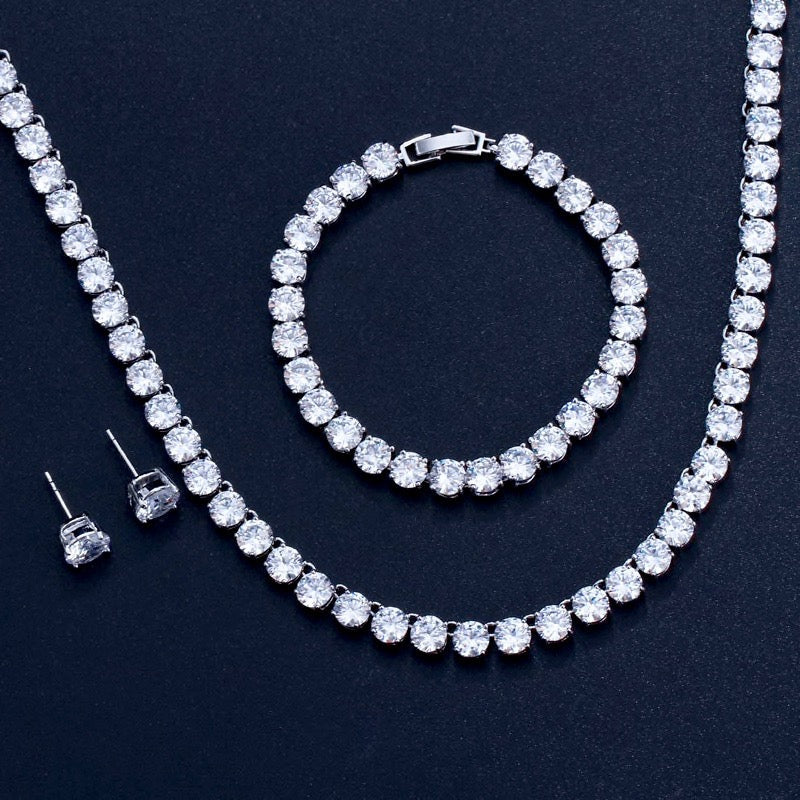 Brandi - Silver Cubic Zirconia Bridal Three-Piece Jewelry Set
