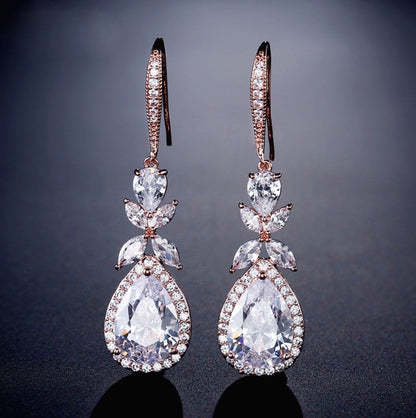 Kendra - Cubic Zirconia Bridal Backdrop Necklace Earrings Set - Available in Silver and Rose Gold
