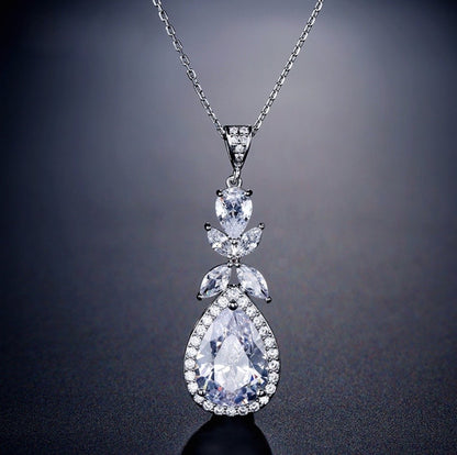 Kendra - Cubic Zirconia Bridal Backdrop Necklace Earrings Set - Available in Silver and Rose Gold