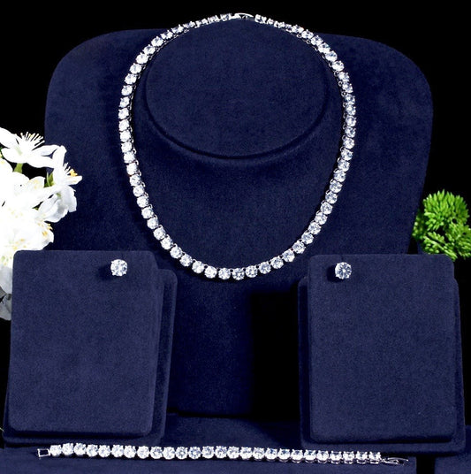 Brandi - Silver Cubic Zirconia Bridal Three-Piece Jewelry Set
