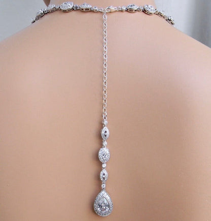 Alexa - Cubic Zirconia Bridal Backdrop Necklace - Available in Silver and Rose Gold