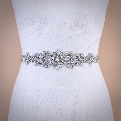 Justine - Swarovski Opal and Pearl Bridal Belt/Sash