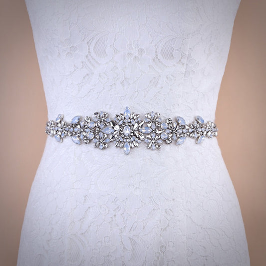 Justine - Swarovski Opal and Pearl Bridal Belt/Sash