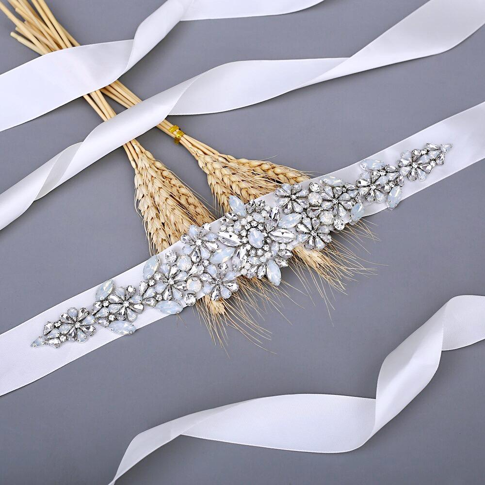 Justine - Swarovski Opal and Pearl Bridal Belt/Sash