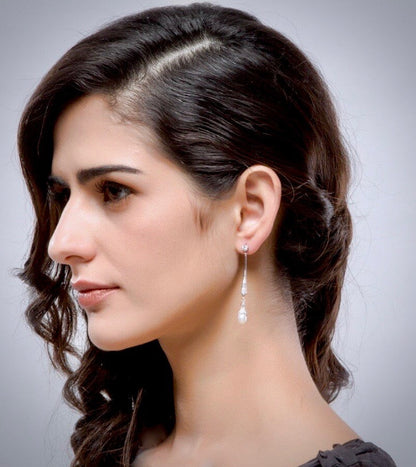 Cece - Art Deco Pearl and CZ Bridal Earrings - Available in Silver, Rose Gold and Yellow Gold