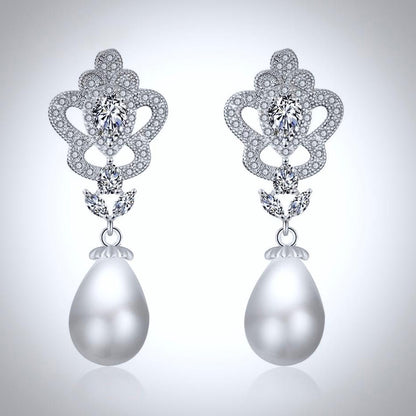 Ayla - Pearl and Cubic Zirconia Bridal Earrings