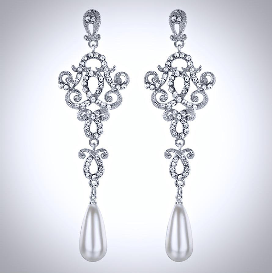 Charleston - Rhinestone and Pearl Bridal Earrings